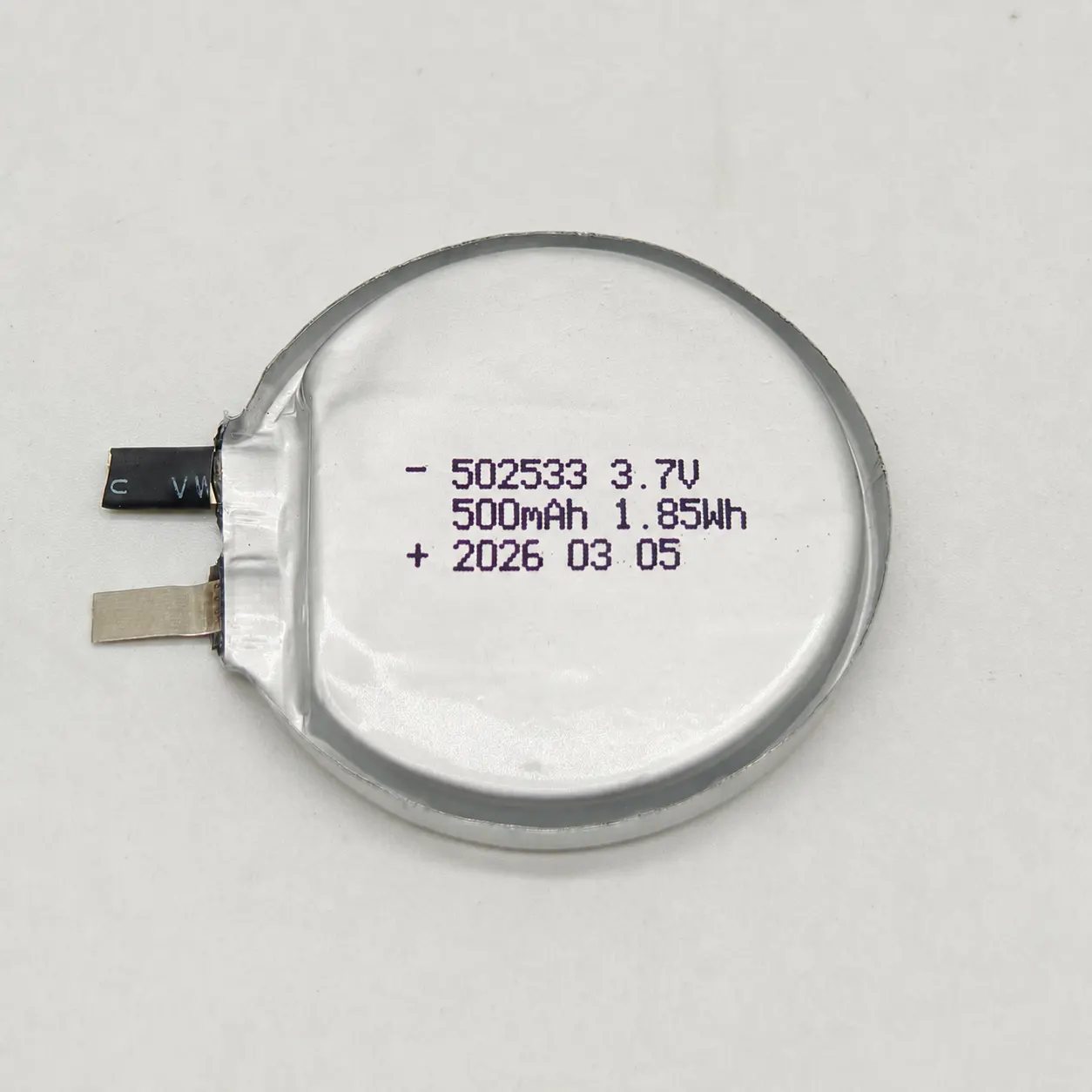 503533 웨어러블 기기용 3.7V 500mAh 원형 유연한 Li-폴리머 배터리