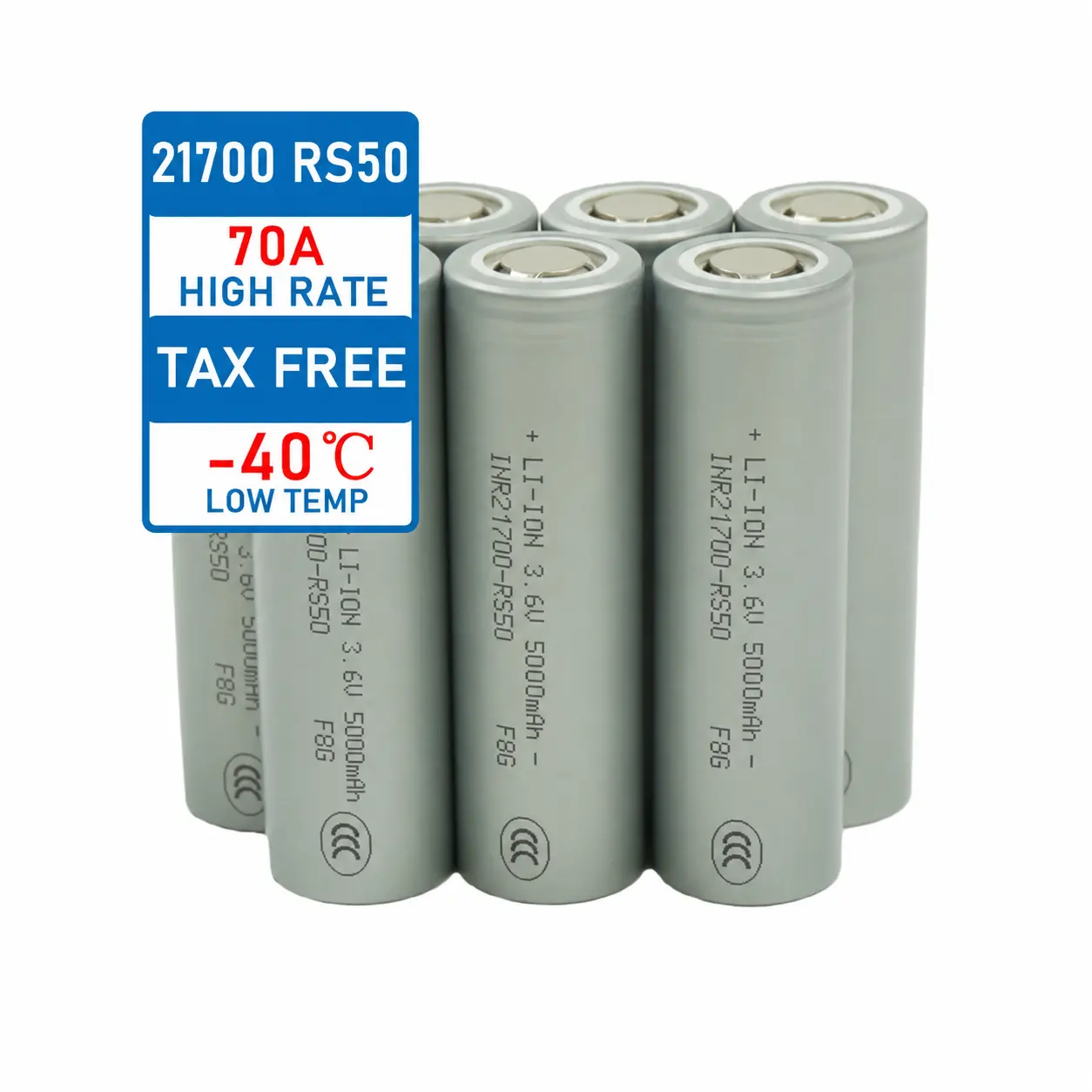 INR21700 RS50 5000mAh 고속 리튬이온 배터리 70A 방전